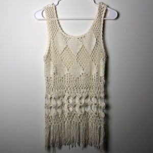 Crochet tank top boho hippie cream fringe